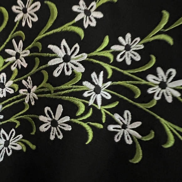 Bob Macke Womens collarless Jacket Black Blouse Wearable Art Floral Sz Large EUC - Picture 3 of 10